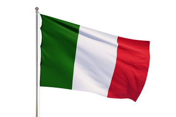 Italian flag waving on a flagpole against a white background, symbolizing national pride and identity. 3D Rendering