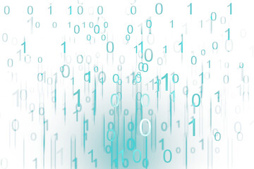 A digital illustration of binary code with 0s and 1s on a light blue gradient background, representing the concept of data
