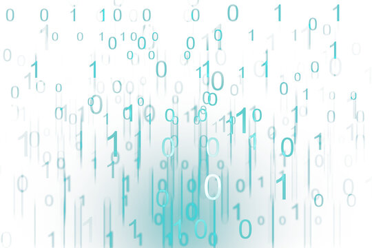 A digital illustration of binary code with 0s and 1s on a light blue gradient background, representing the concept of data