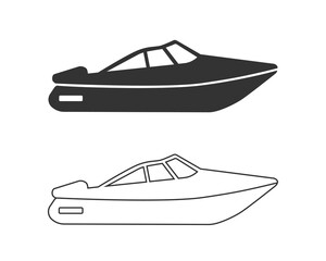 Boat line icon. Black silhouette modern flat sign. Side view. Vector flat graphic illustration. The isolated object on a white background