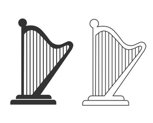 Harp line icon, sign on white background flat vector