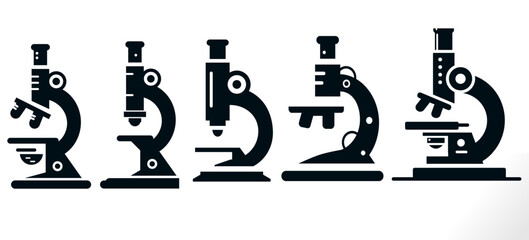 microscope icons set isolated on white. laboratory equipment for scientific research.