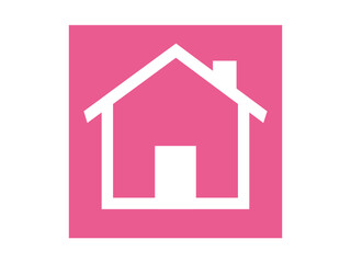 Icon of a house on a pink background. The icon can be used as a symbol of a building materials store. Vector.