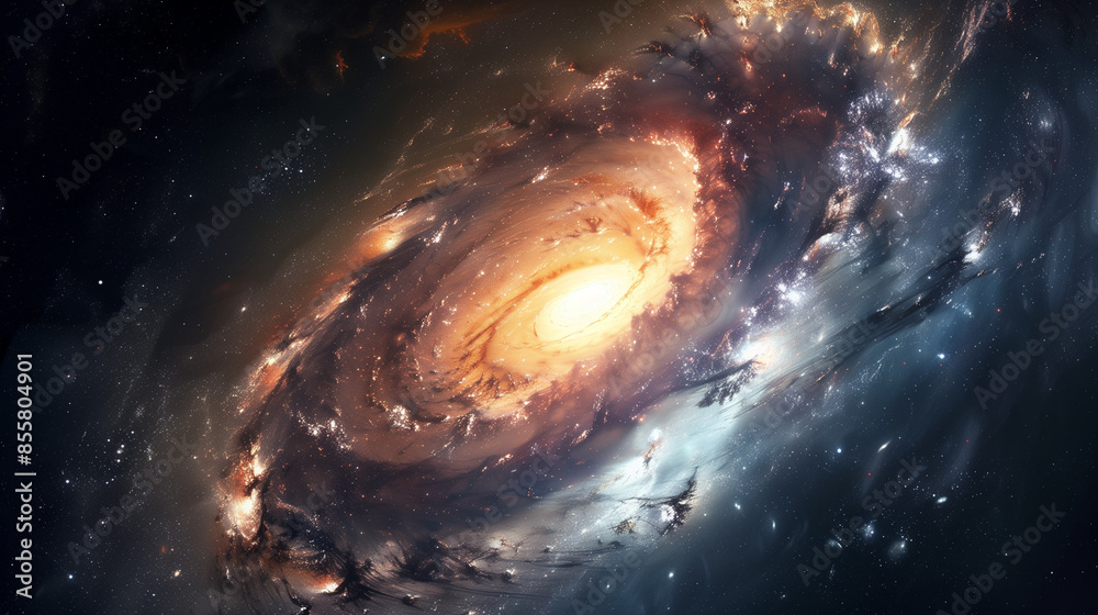 Wall mural spiral galaxy in infinite space. impressive swirls and colorful explosions remind us of the power an