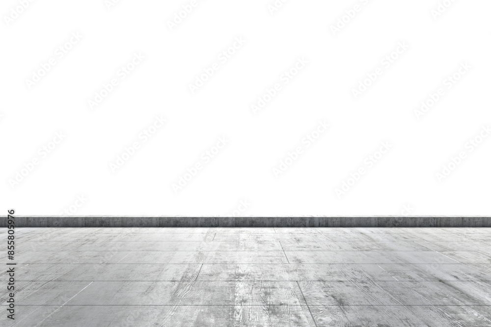 Poster Empty concrete room corner with a clean floor and white isolated background, concept of minimalist design. 3D Rendering