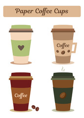 Paper Coffee Cups. Flat vector illustration.