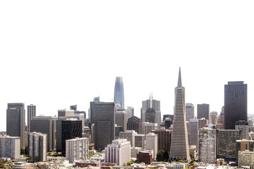 San Francisco skyline with various buildings, a clear style on a white background