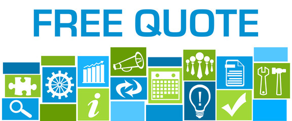 Free Quote Green Blue Business Symbols Grid Bottom Text 
