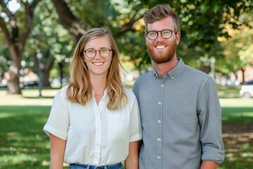 Obraz premium Smiling young couple enjoying a sunny day at the park