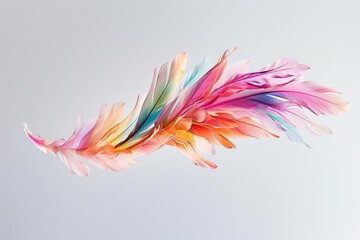 Obraz premium A single, colorful feather isolated on a white background.