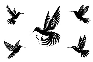 set of silhouettes of birds