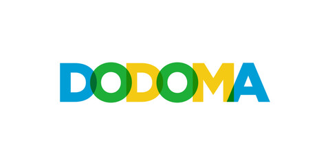 Dodoma in the Tanzania emblem. The design features a geometric style, vector illustration with bold typography in a modern font. The graphic slogan lettering.
