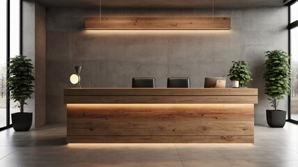 Modern Office Reception with Full Wooden Design – A Blend of Contemporary Aesthetics and Warm Natural Elements for a Professional Welcome