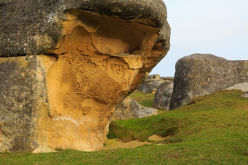 Giant limestone boulders at Elephant Rocks, an ancient rock formation in the South Island of New...