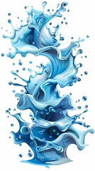 Abstract blue water splash, isolated on white background