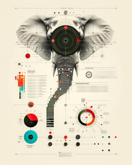 Obraz premium Neo-Surrealist Abstract Art: Intricately Designed Elephant Portrait with Vibrant Color Accents, Combining Natural Grace with Modern Artistic Expression for a Unique Visual Experience Wallpaper Digital