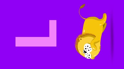 L letter big vertical color like lion cartoon animation. Animal loop. Educational serie with bold style character for children. Good for education movies, presentation, learning alphabet, etc...