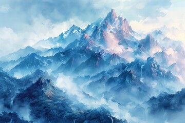 Obraz premium Misty Pastel Mountains: Watercolor Landscape