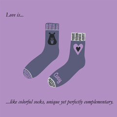 Textile socks with capybara and heart, vector, poster