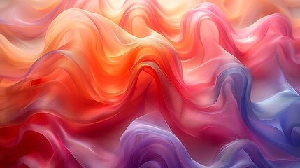 Obraz premium Wave patterns created by colorful silk ribbons in the wind. The ribbons flow gracefully, forming intricate wave-like shapes, with vibrant colors contrasting against a soft, blurred background