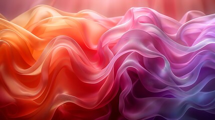 Obraz premium Wave patterns created by colorful silk ribbons in the wind. The ribbons flow gracefully, forming intricate wave-like shapes, with vibrant colors contrasting against a soft, blurred background.