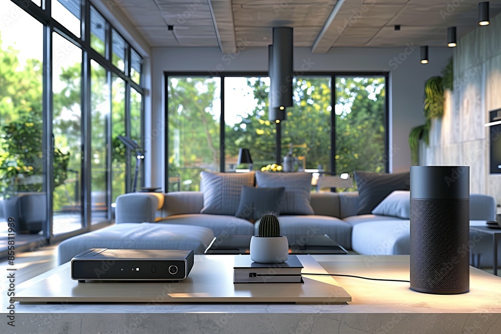 Leinwandbilder a modern smart home interior featuring ai-driven devices, automated lighting, and smart security sys