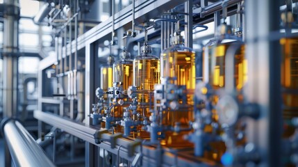 Fototapeta premium Modern industrial cellulosic ethanol plant interior, showcasing state-of-the-art equipment and eco-friendly energy production processes, on a clean, white background
