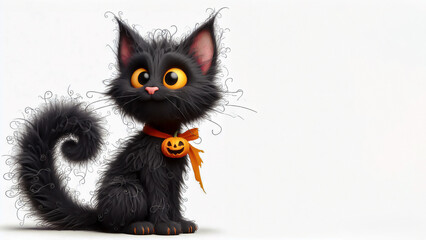 A whimsical, 3d illustration of a scruffy cat, the concept of Haloween celebrations