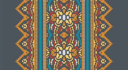 Ethnic Style Vector Seamless Pattern. Pixel Unique Geometric Vector Swatch. Ikat Perfect for Screen Background.