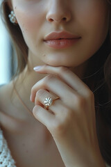 a woman with a ring that says quot b quot on it