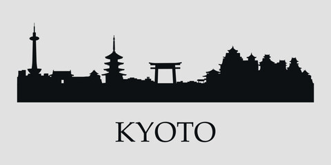 Obraz premium The city skyline. Kyoto. Silhouettes of buildings. Vector on a gray background