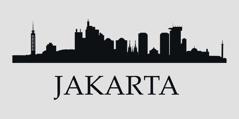 Obraz premium The city skyline. Jakarta. Silhouettes of buildings. Vector on a gray background