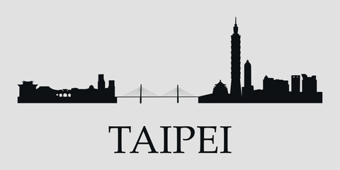 Obraz premium The city skyline. Taipei. Silhouettes of buildings. Vector on a gray background