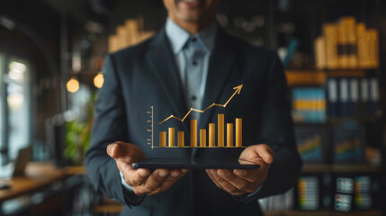 Professional Presenting Financial Growth on Digital Tablet