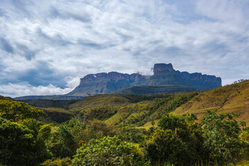 View on the towering table mountain Auyan Tepui in the Gran Sabana, Venezuela
