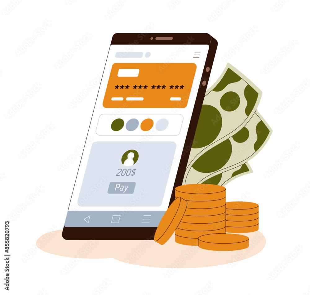Poster online banking app on smartphone. mobile application for payment and money transactions. digital fin