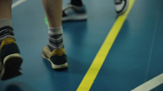 Close-up of Floorball Game. Floor Hockey ball Distribution