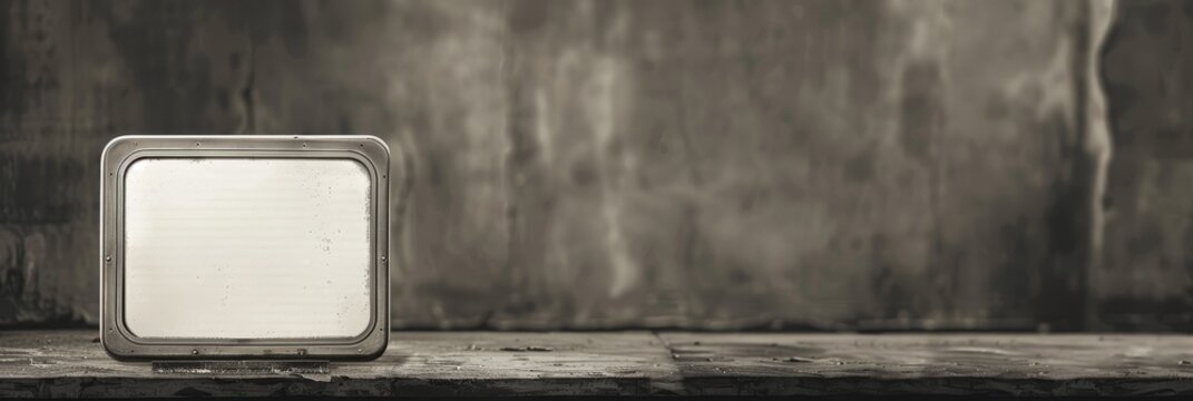 Vintage tin sign on a grungy wall - An empty vintage tin sign mounted on a grungy wall with space for text or graphics