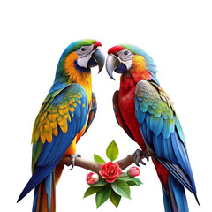 Macaws facing each other on transparent isolated background..