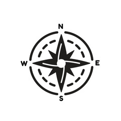 A classic compass with the four cardinal directions of North (North), East (E), South (S), and West (W). This compass symbol is suitable for travel companies, maps, directions, or navigation.