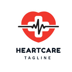 Heart symbol with a white cross in the center and a heartbeat line crossing it. This logo is suitable in the field of cardiology, hospitals, health clinics, or medical services