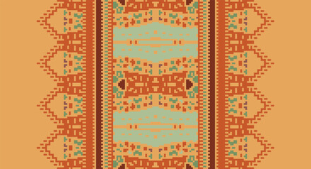 Folk embroidery cross stitch geometric floral pattern. Vector ethnic geometric floral shape seamless pattern. Folk floral embroidery pattern use for textile, home decoration elements, upholstery, etc.