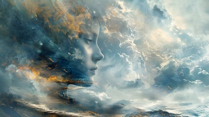 Fototapeta premium Woman in the Clouds.