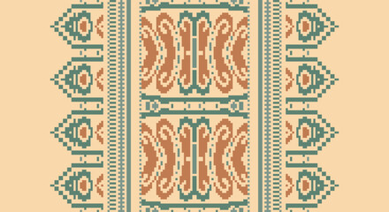 Folk embroidery cross stitch geometric floral pattern. Vector ethnic geometric floral shape seamless pattern. Folk floral embroidery pattern use for textile, home decoration elements, upholstery, etc.
