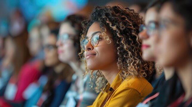 Focused audience member attentively listening during a conference or seminar, capturing the essence of learning and engagement.