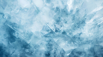 Closeup of an ice surface with intricate patterns and textures. Light blue background backdrop