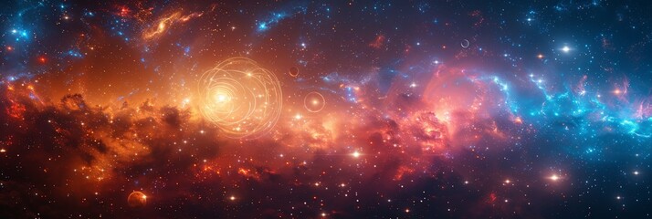 Obraz premium Vivid cosmic nebula with glowing stars and galaxies.
