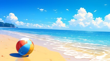Obraz premium Summer Beach Ball Japanese Anime Style Poster Wallpaper