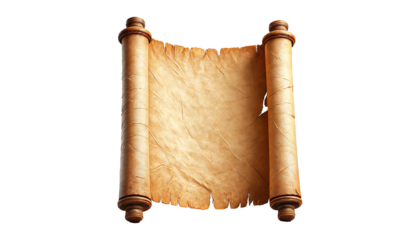  Vintage open parchment scroll isolated on transparent or white background