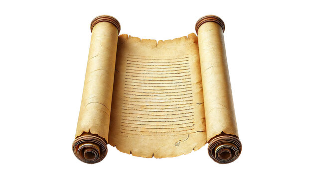  Vintage open parchment scroll isolated on transparent or white background
